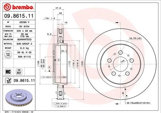 <strong>Тормозной диск BREMBO 09.8615.11 (фото 1)</strong>