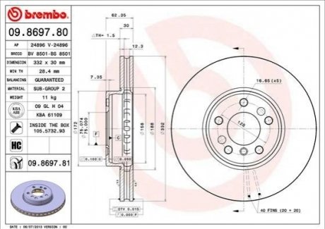 Тормозной диск Painted disk BREMBO 09.8697.81 (фото 1)