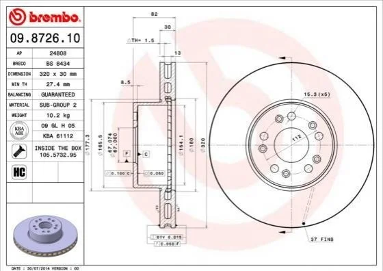 <strong>Гальмівний диск Brembo BREMBO 09.8726.10 (фото 1)</strong>