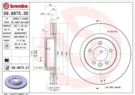 Гальмівний диск для Land Rover BREMBO 09.8875.31 фото товару