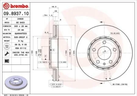 Гальмівний диск для BREMBO 09.8937.11 фото товару