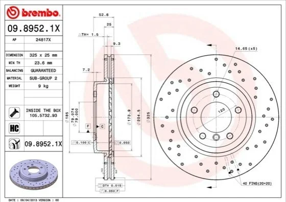 <strong>Гальмівний диск BREMBO 09.8952.1X (фото 1)</strong>
