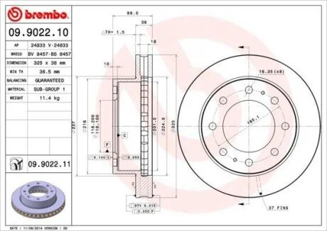 Диск гальмівний для BREMBO 09.9022.11 фото товару