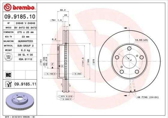 <strong>Гальмівний диск BREMBO 09.9185.10 (фото 1)</strong>