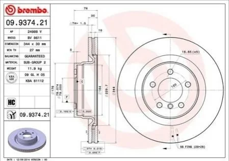Гальмівний диск для Land Rover BREMBO 09.9374.21 фото товару