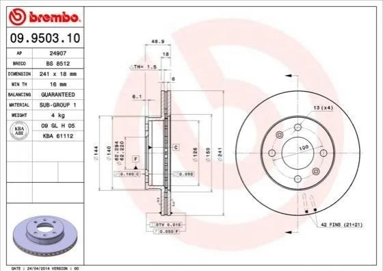 <strong>Диск гальмівний BREMBO 09.9503.10 (фото 1)</strong>