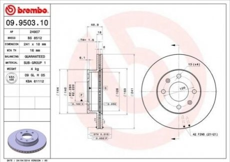 Тормозной диск BREMBO 09.9503.10 (фото 1)