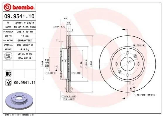<strong>Гальмівний диск BREMBO 09.9541.10 (фото 1)</strong>