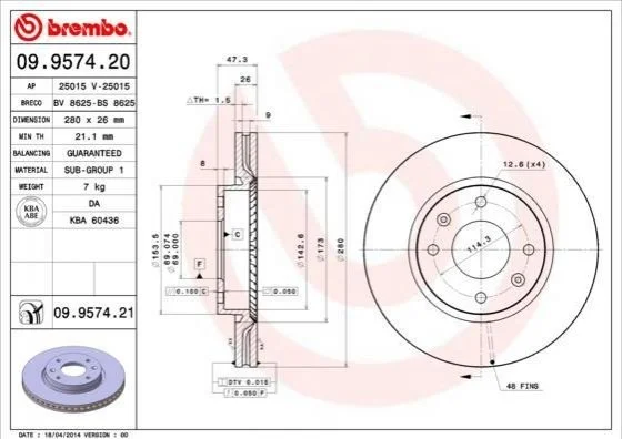<strong>Гальмівний диск BREMBO 09.9574.21 (фото 1)</strong>