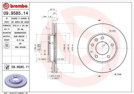 <strong>Гальмівний диск BREMBO 09.9585.11 (фото 1)</strong>