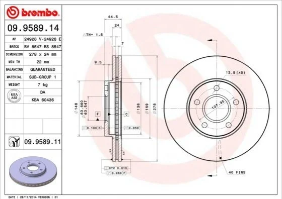 <strong>Диск гальмівний BREMBO 09.9589.14 (фото 1)</strong>