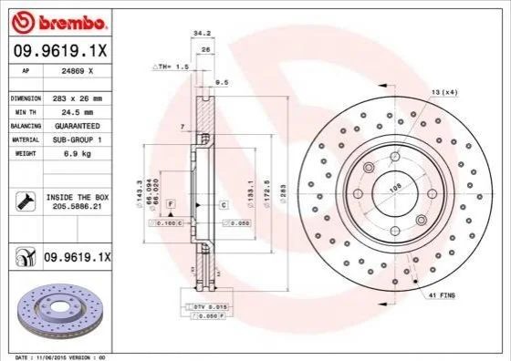 <strong>Гальмівний диск BREMBO 09.9619.1X (фото 1)</strong>