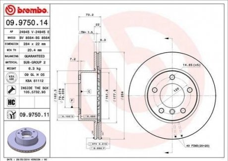 Гальмівний диск BREMBO 09.9750.11 фото товару