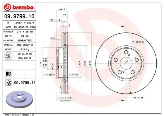 <strong>Тормозной диск вентилируемый BREMBO 09.9799.10 (фото 1)</strong>