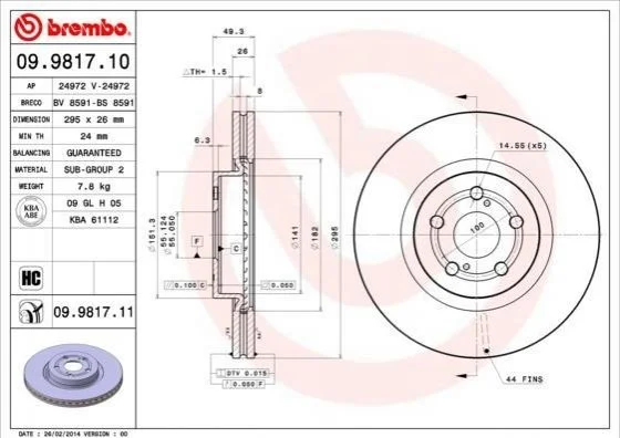 <strong>Гальмівний диск BREMBO 09.9817.10 (фото 1)</strong>