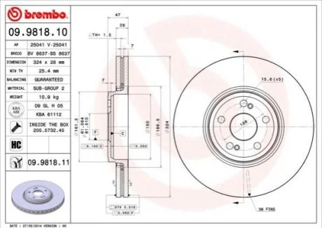 Гальмівний диск для Renault BREMBO 09.9818.11 фото товару