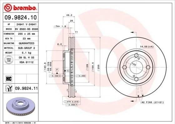 <strong>Гальмівний диск BREMBO 09.9824.10 (фото 1)</strong>