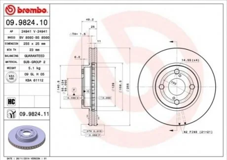 Гальмівний диск для BREMBO 09.9824.10 фото товару