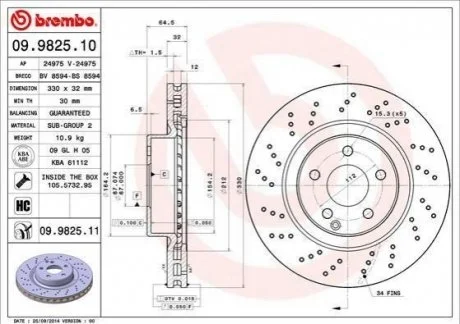 Гальмівний диск для Mercedes BREMBO 09.9825.11 фото товару