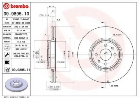 Гальмівний диск для Renault BREMBO 09.9895.10 фото товару