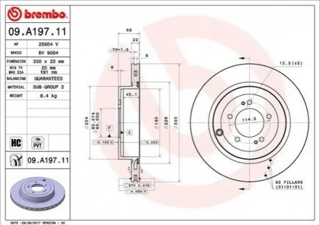 Гальмівний диск для BREMBO 09.A197.11 фото товару