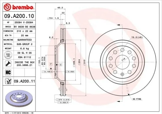 <strong>Гальмівний диск BREMBO 09.A200.11 (фото 1)</strong>