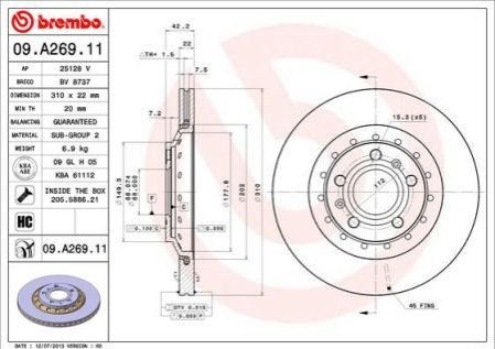 Гальмівний диск BREMBO 09.A269.11 фото товара