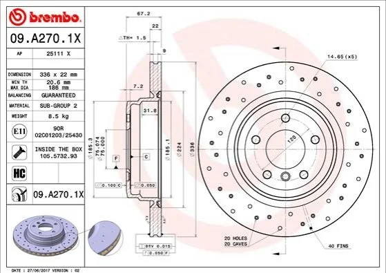 <strong>Гальмівний диск BREMBO 09.A270.1X (фото 1)</strong>