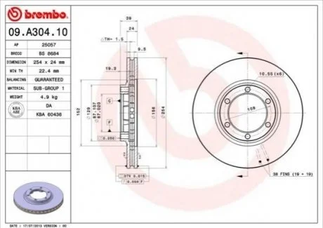 Гальмівний диск для Mitsubishi BREMBO 09.A304.10 фото товару