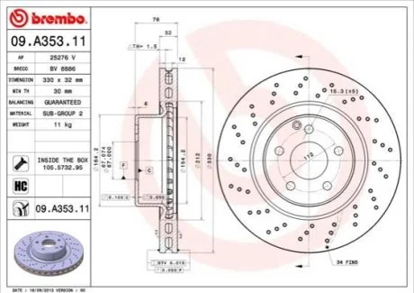 Гальмівний диск для BREMBO 09.A353.11 фото товару