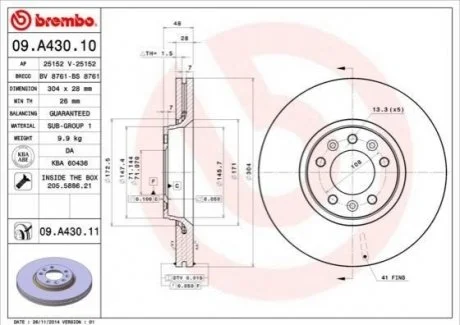 Гальмівний диск для BREMBO 09.A430.10 фото товару