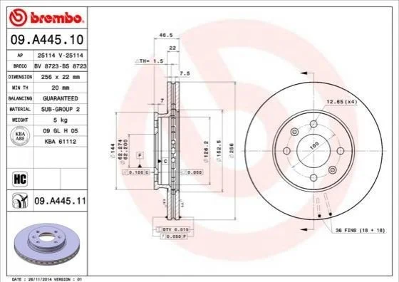 <strong>Тормозной диск Brembo BREMBO 09.A445.10 (фото 1)</strong>