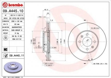 Тормозной диск BREMBO 09.A445.11 фото товара