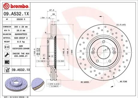 Диск гальмівний для BREMBO 09.A532.1X фото товару