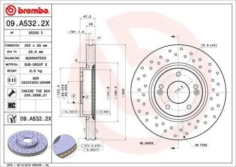 Гальмівні диски для BREMBO 09A5322X фото товару
