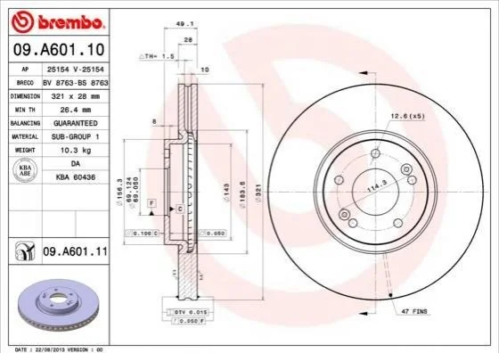 <strong>Тормозной диск Brembo BREMBO 09.A601.11 (фото 1)</strong>