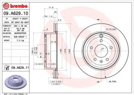 Гальмівний диск для Opel, Vauxhall, Chevrolet BREMBO 09.A629.10 фото товару