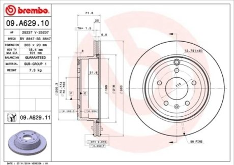 Тормозной диск BREMBO 09.A629.11