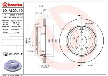 Гальмівний диск для Opel, Vauxhall, Chevrolet BREMBO 09.A629.11 фото товару
