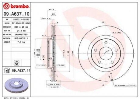 Гальмівний диск BREMBO 09.A637.10