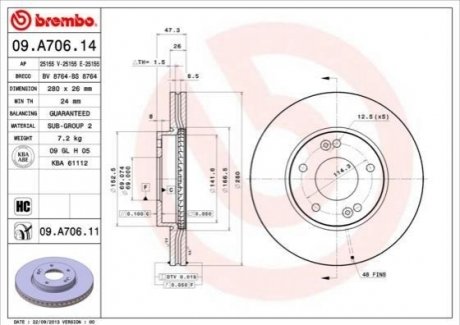 Тормозной диск BREMBO 09.A706.11