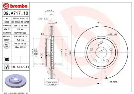 Диск гальмівний для Toyota, Lexus BREMBO 09.A717.11 фото товару