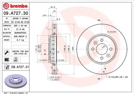 Тормозной диск BREMBO 09.A727.31