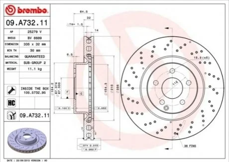 Гальмівний диск для Mercedes, Lexus BREMBO 09.A732.11 фото товару
