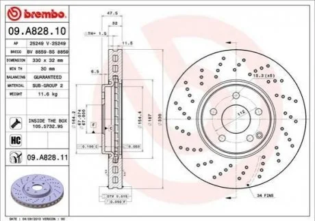 Гальмівний диск для Mercedes BREMBO 09.A828.11 фото товару
