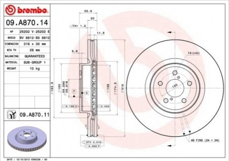 Гальмівний диск Painted disk BREMBO 09.A870.11 фото товару