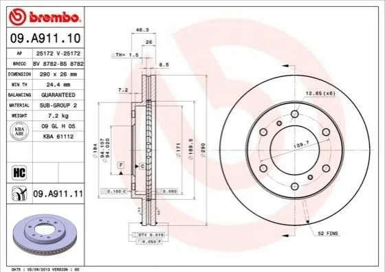 <strong>Гальмівний диск BREMBO 09.A911.11 (фото 1)</strong>