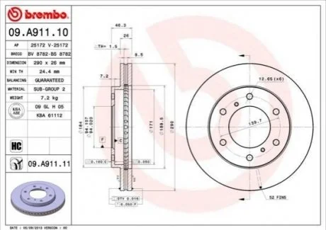 Гальмівний диск для Mitsubishi BREMBO 09.A911.11 фото товару