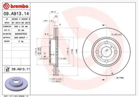 Гальмівний диск для Toyota, Daihatsu BREMBO 09.A913.14 фото товару