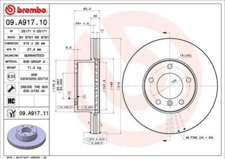 Тормозной диск BREMBO 09.A917.11